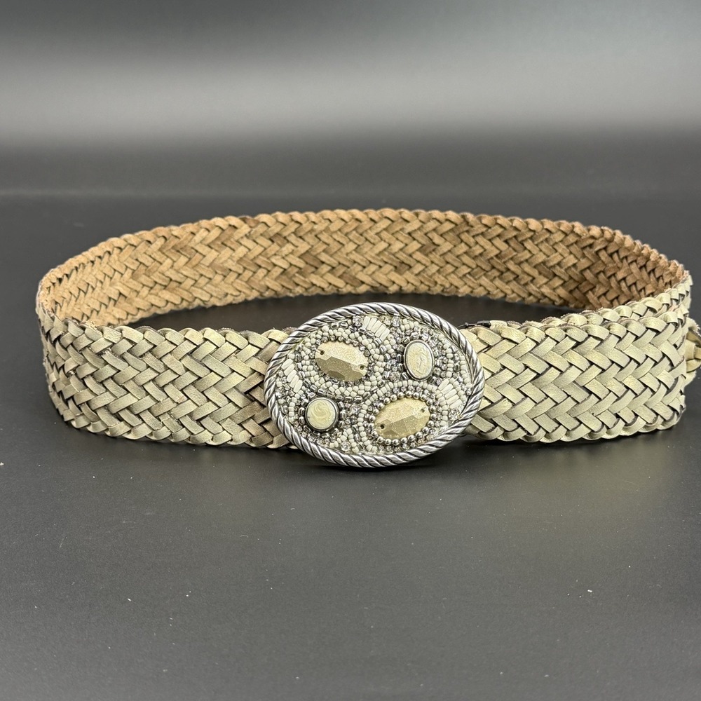 Chico's Women's Silver Metallic Woven Slouch Belt Gem Stones Size Small NWT - Picture 4 of 6